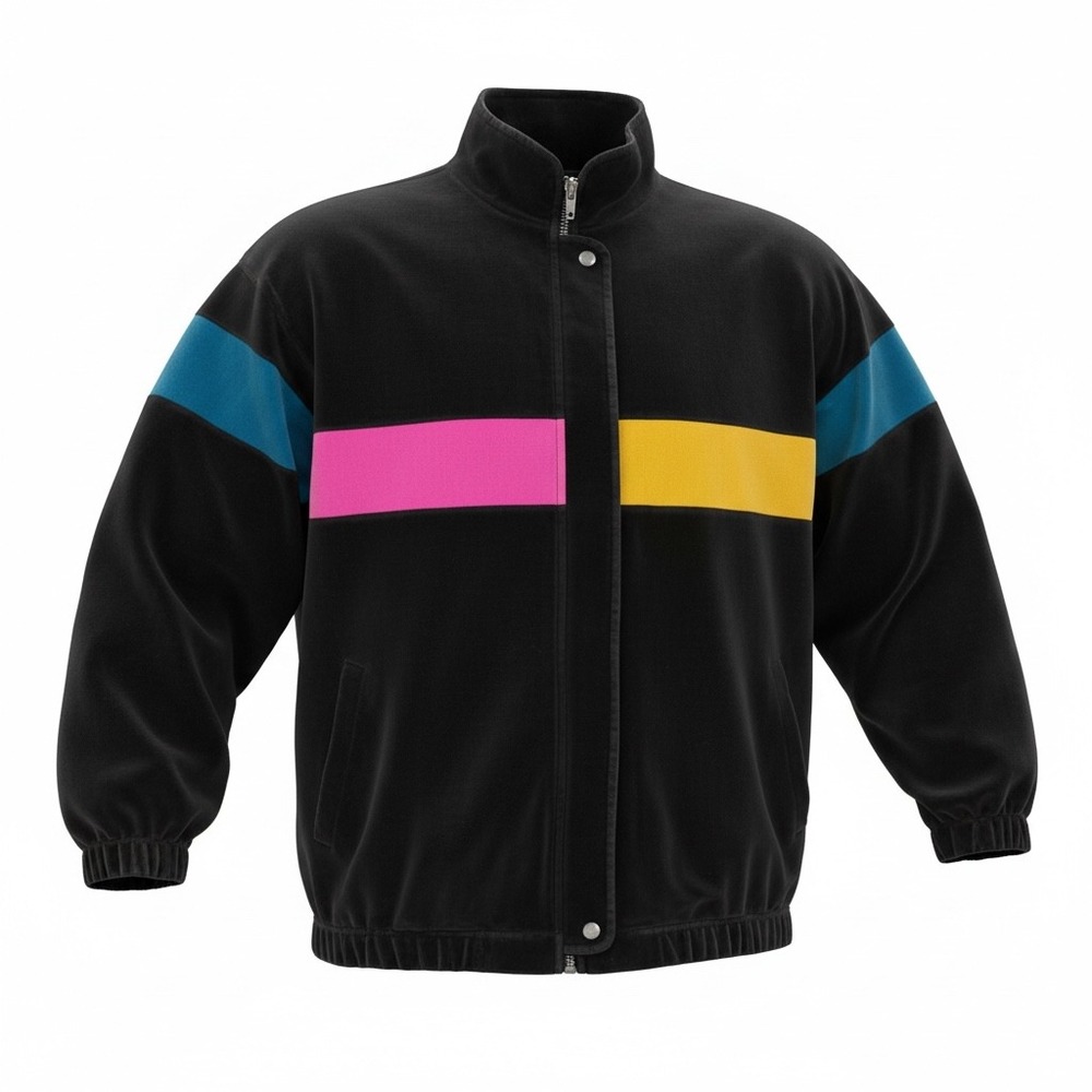 Players Club Vintage 90's Velour Track Jacket Mens XL Black Colorblock Good